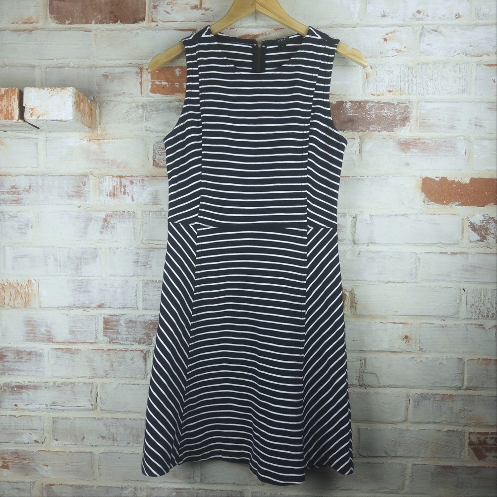 J.Crew Black White Striped Ponte Knit Sleeveless Dress Size 4 Nautical Preppy